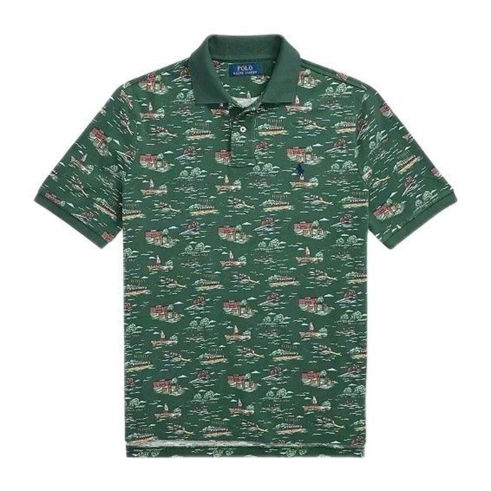 NWT Polo Ralph Lauren Scenic Row Team Size Medium Mens Green AOP Shirt All Over